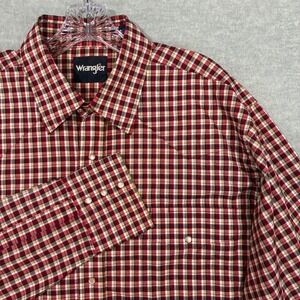 Wrangler‎ Mens XLT Red Plaid Long Sleeve Western Pearl Snap Shirt MWR366M Tall